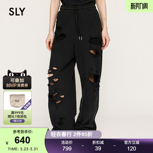 女030IAZ81 街头潮酷风破洞抽绳阔腿休闲长裤 0571 新品 SLY春季