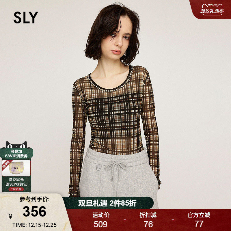 SLY 2025夏季新品复古港风马赛克撞色格纹微透上衣030ISA90-3121