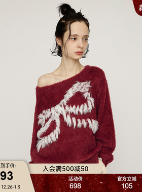 SLY2026早春新品甜美风软糯毛绒蝴蝶结圆领毛针织衫030IA470-2631