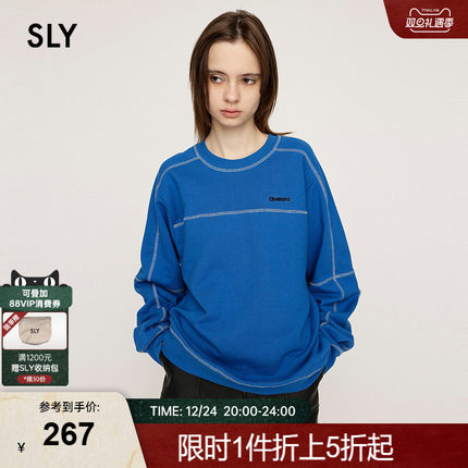 SLY 24冬季新品美式休闲宽松棒球圆领套头卫衣女030HAR80-4991