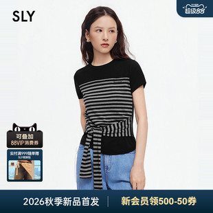 SLY 2026夏季新品美式复古撞色条纹拼接绑带短袖T恤038JSA80-1008