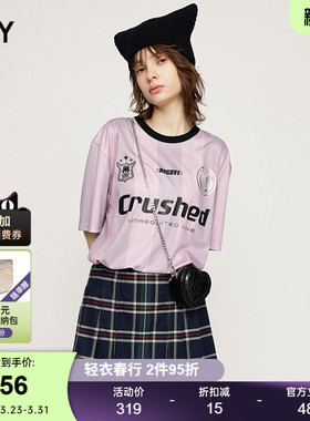 SLY 夏季新品撞色运动休闲风字母印花短袖T恤女030HSZ90-0851