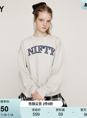 SLY春季新品休闲慵懒刺绣字母oversize圆领卫衣030IAR90-4241