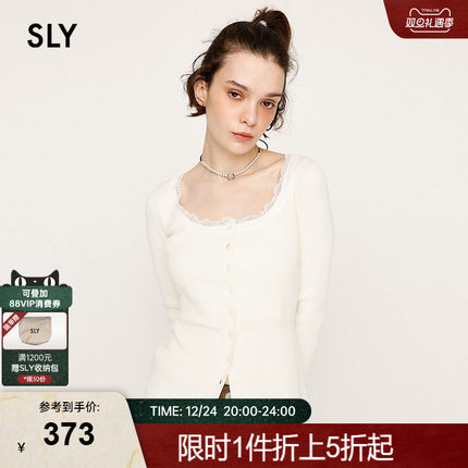 SLY2025秋季新品淑女风蕾丝边圆领修身长袖针织衫女030IAZ70-1411