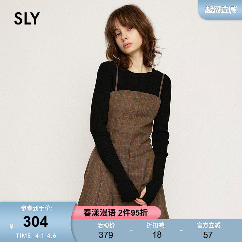 SLY 春季新品法式赫本风多穿法百褶吊带连衣裙030HAR33-5761