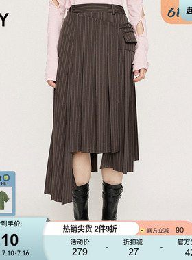 SLY 夏季新品通勤风不规则百褶裙不对称半身裙030ISZ31-1061