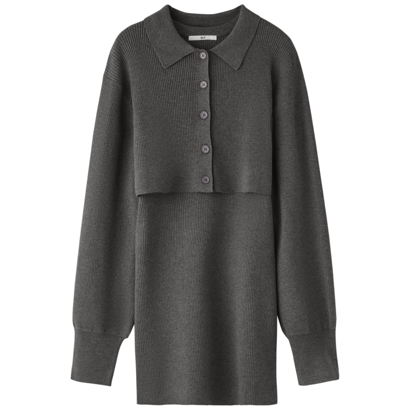 SLY 新品纯色简约欧美风两件套短款纯色针织连衣裙030HSM73-0210