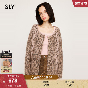 SLY2025秋季新品复古温柔风豹纹软糯宽松针织开衫女030IAZ70-1911