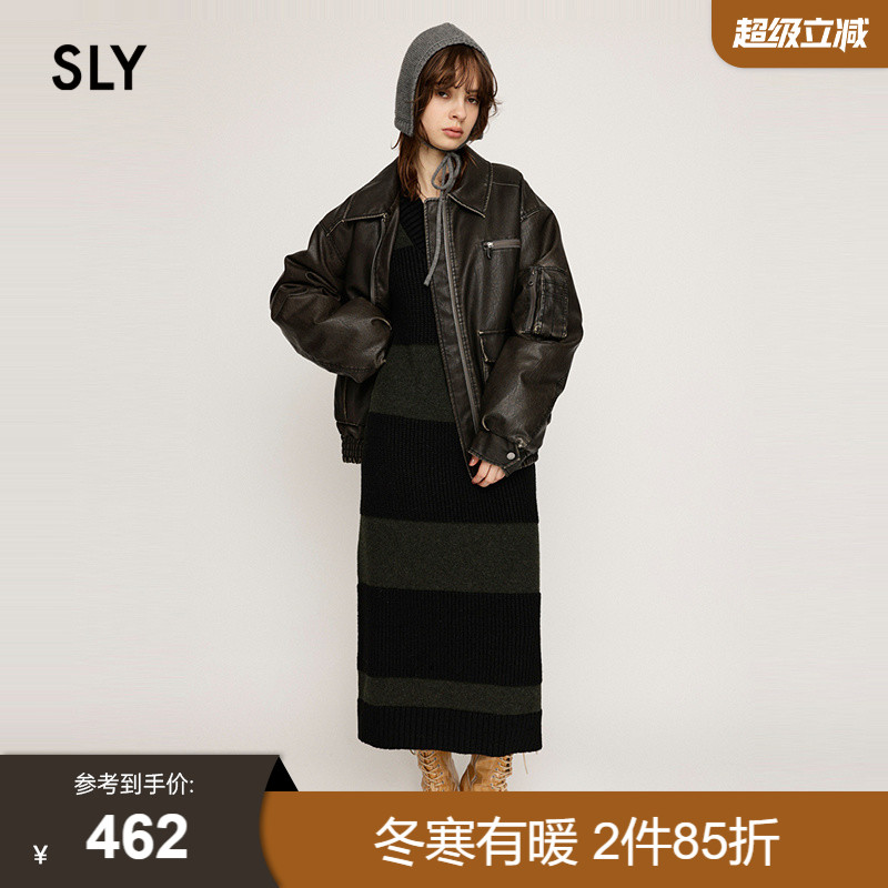 SLY 2024冬季新品美式街头复古拉链宽松针织开衫女030HAA70-1521