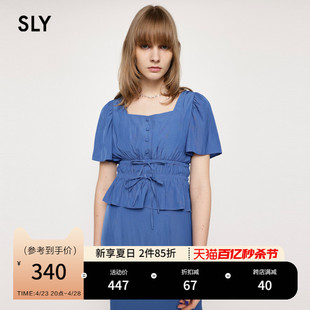 新品 衬衫 女038GSL30 4610 夏季 甜美风方领抽褶收腰喇叭袖 SLY