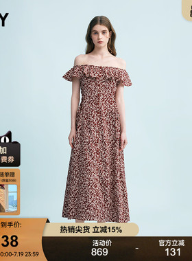 SLY 夏季新品海边度假风优雅碎花一字肩连衣裙038JSX33-1004