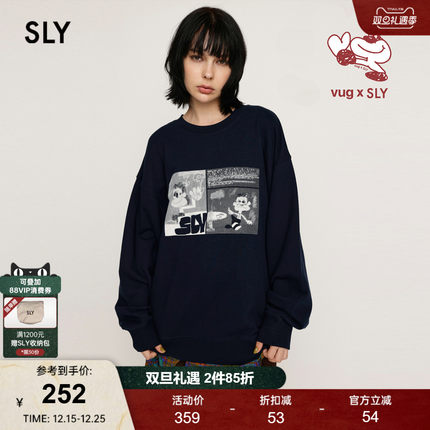 SLY x vug联名 2024冬季新品oversize印花套头卫衣030HAR01-5571