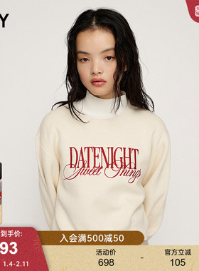 SLY2026早春新品甜酷风刺绣字母短款圆领毛针织衫女030IAR70-3951