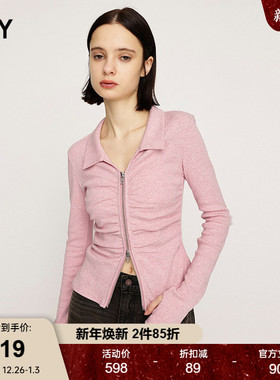 SLY2025秋季新品通勤风双头拉链褶皱修身长袖针织衫030IAR80-2161