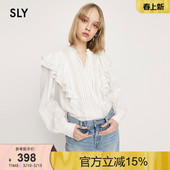 新品 038ISL30 法式 衬衫 0011 优雅浪漫系带荷叶边纯色通勤长袖 SLY