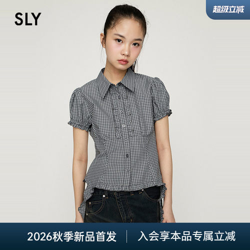 SLY2026夏季新品复古通勤风翻领木耳边飘带短袖衬衫030JSR30-2611