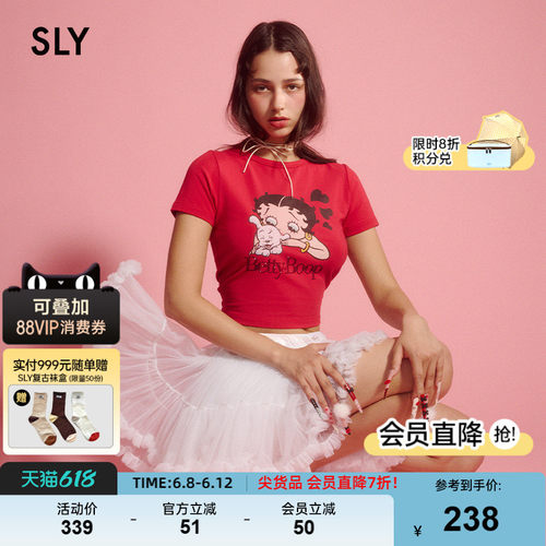 SLY x Betty Boop联名夏季新品水钻修身短袖T恤030ISR01-4661