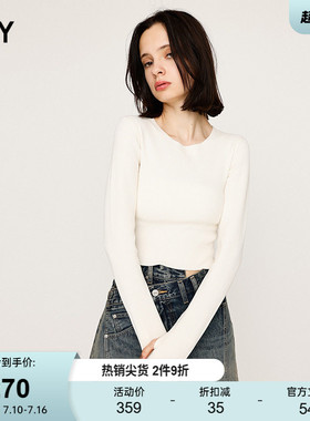SLY春季新品简约风纯色百搭短款修身长袖针织衫030IAR70-1461