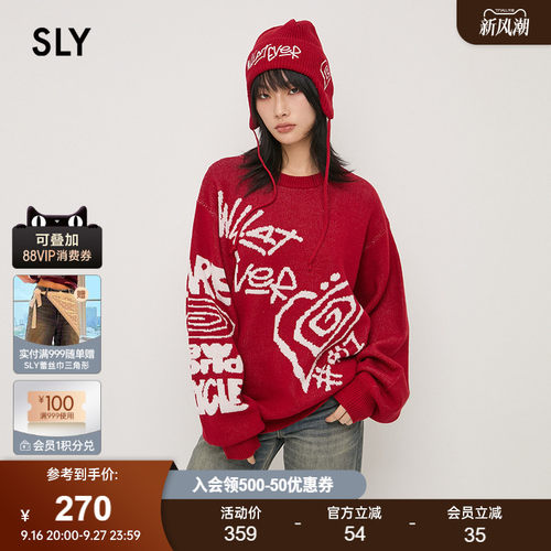 SLY 春季新品街头涂鸦宽松毛衣针织衫女030HAA70-4221