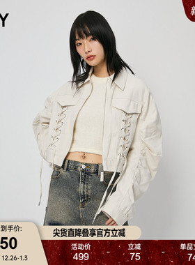 SLY24冬季新品酷辣街头短款工装抽绳夹克外套女038HAM30-0191