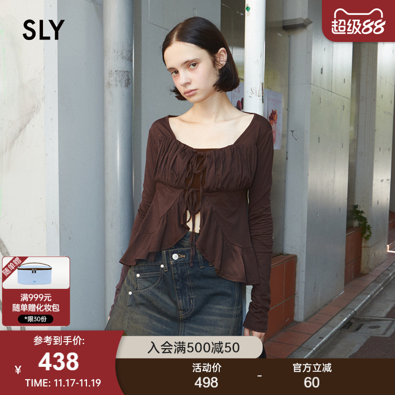 SLY 2025秋季新品甜美风日系荷叶边系带针织开衫女030IAR80-2141