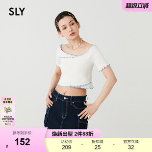 0111 SLY 春季 甜美纯欲风打揽花边短袖 针织上衣038HSL80