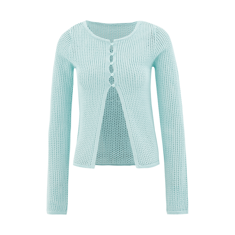 SLY 春季甜美日系叠穿编织网格针织开衫女030HSY70-2670