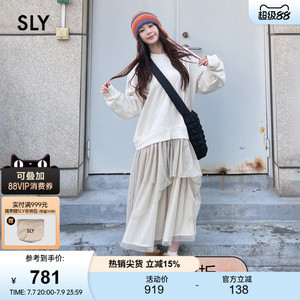 SLY 春季新品甜美日系风面料拼接卫衣连衣裙女038HAL33-0311