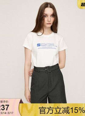 SLY 夏季新品甜酷简约字母印花圆领做旧短袖T恤030ISR90-2061