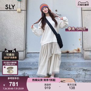 SLY 春季新品甜美日系风面料拼接卫衣连衣裙女038HAL33-0311