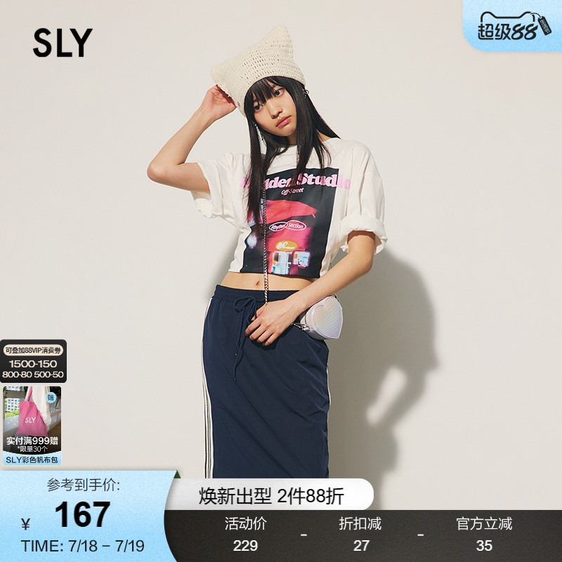 sly未来感印花休闲风短袖T恤