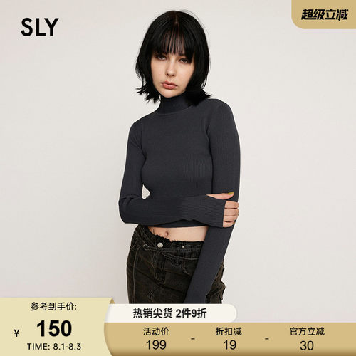SLY 春季新品高领修身简约短款针织衫小上衣女030HAR70-3641