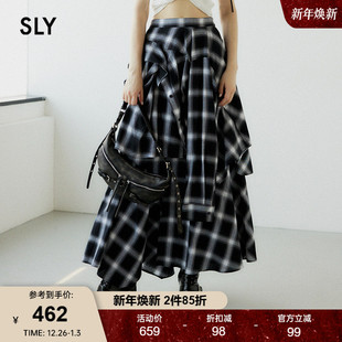 复古vibe拼接不规则半身裙女030HAA31 新品 2401 2024冬季 SLY
