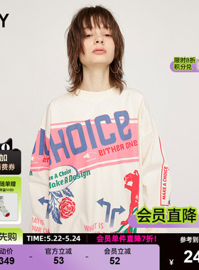 SLY 春季新品怀旧复古趣味印花宽松圆领T恤030HSY30-2111