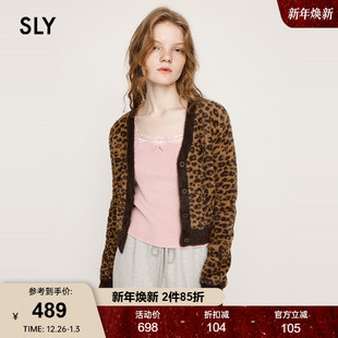 复古风豹纹V领修身 新品 长袖 针织开衫 1751 SLY 女030IAY70 2025秋季