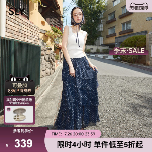 SLY 春季新品甜美日系波点不规则层叠半身长裙030IAR31-3601