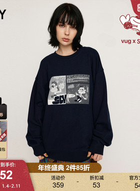 SLY x vug联名 2024冬季新品oversize印花套头卫衣030HAR01-5571