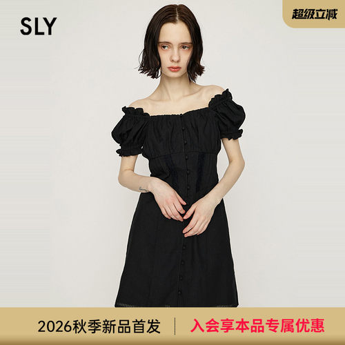 SLY2026夏季新品法式轻熟风收腰方领泡泡袖连衣裙女030JSR33-2411