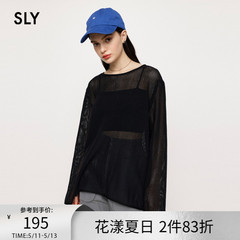 SLY 夏季新品慵懒感镂空网眼设计长袖针织T恤女030GSY30-2340