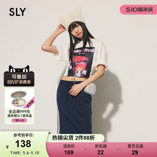 sly未来感印花休闲风短袖T恤