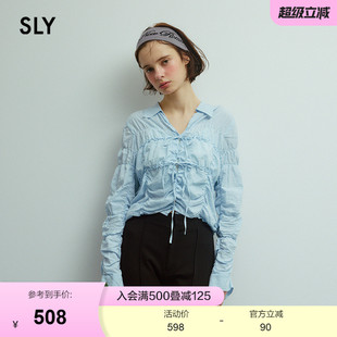 030ISY30 SLY 甜美日系多巴胺条纹褶皱系带衬衫 2025夏季 2601 新品