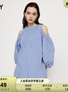 sly夏季新品甜美淑女风灯笼袖露肩宽松衬衫女038JSX30-1010