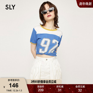 T恤030HSZ90 SLY 复古风撞色运动感字母短袖 美式 2580 春季
