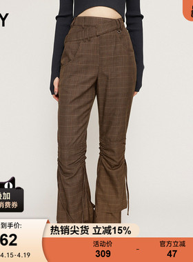 SLY 春季新品复古港风Y2K抽褶微喇裤高腰休闲裤030HAR31-3681