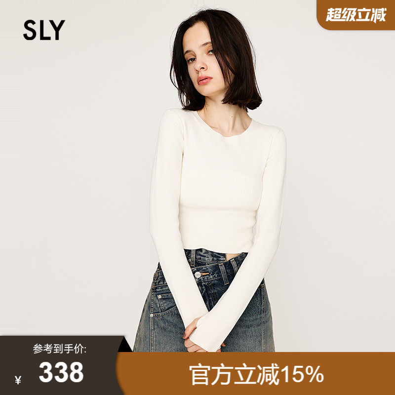 SLY2025秋季新品简约风纯色百搭短款修身长袖针织衫030IAR70-1461