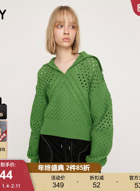 SLY 24冬季新品慵懒风纯色松弛感日系绞花针织衫038HSZ70-4070