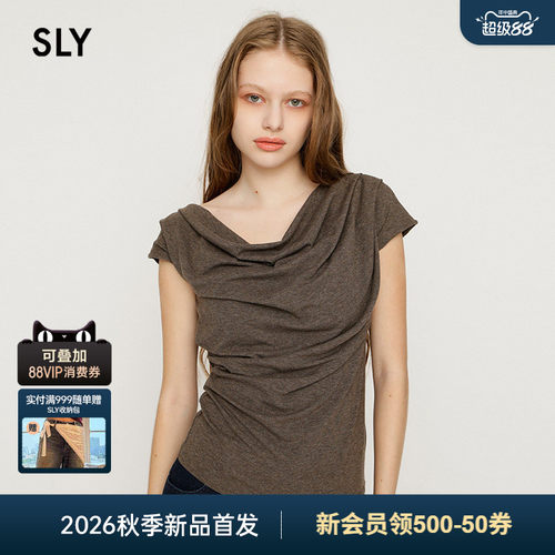 SLY 2026夏季新品法式温柔风堆堆领收腰针织短袖T恤030JSR80-4811