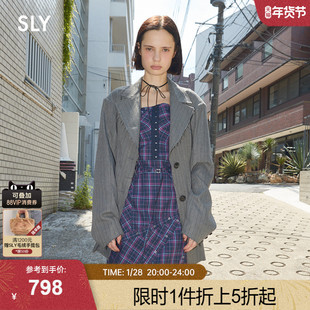 SLY 2025秋季新品通勤风条纹毛边西装夹克外套女030IAZ30-1631