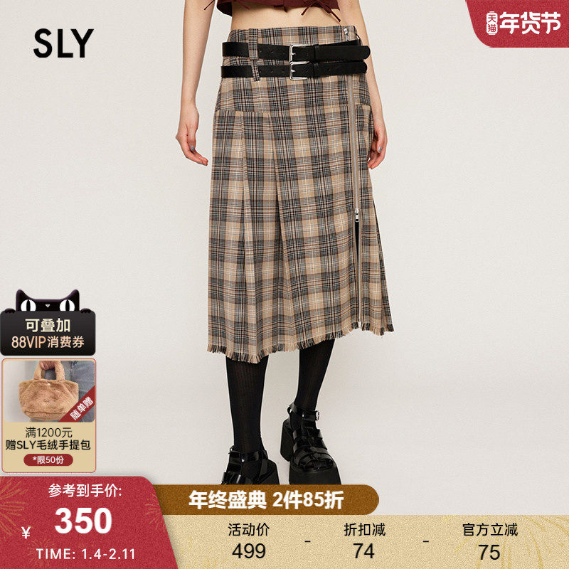 SLY 24冬季新品复古格纹双腰带百褶裙半身裙030HAZ31-4371,女装/女士精品,半身裙,淘宝优惠券,粉丝福利购,淘宝优惠卷