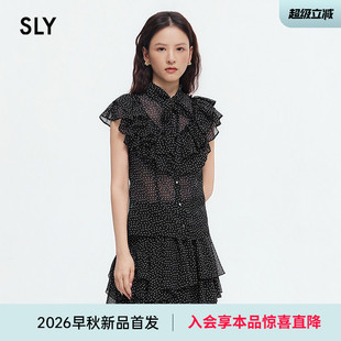 SLY2026夏季新品法式复古波点系带立领小飞袖衬衫女038JSA30-1011